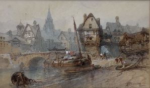 Paul Marny (French/British 1829-1914): Continental Town Waterside