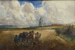 John Atkinson (Staithes Group 1863-1924): Working Horses Harrowing near Ugthorpe Mill