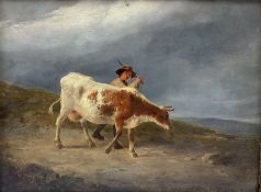English School (18th/19th century): Farm Boy leading a Cow on a Moorland Track