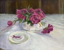 Iris Collett (British 1938-): Still Life of Red Roses