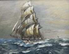 Colin Verity (British 1924-2011): Tall Masted Ship in Full Sale