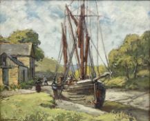 Hurst Balmford (British 1871-1950): Unloading a Sailing Barge on the Riverside
