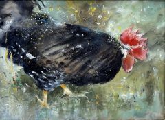 J Crawley (British 20th century): Study of a Black Hen