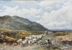David Bates (British 1840-1921): Sheep being Driven on a Moorland Track