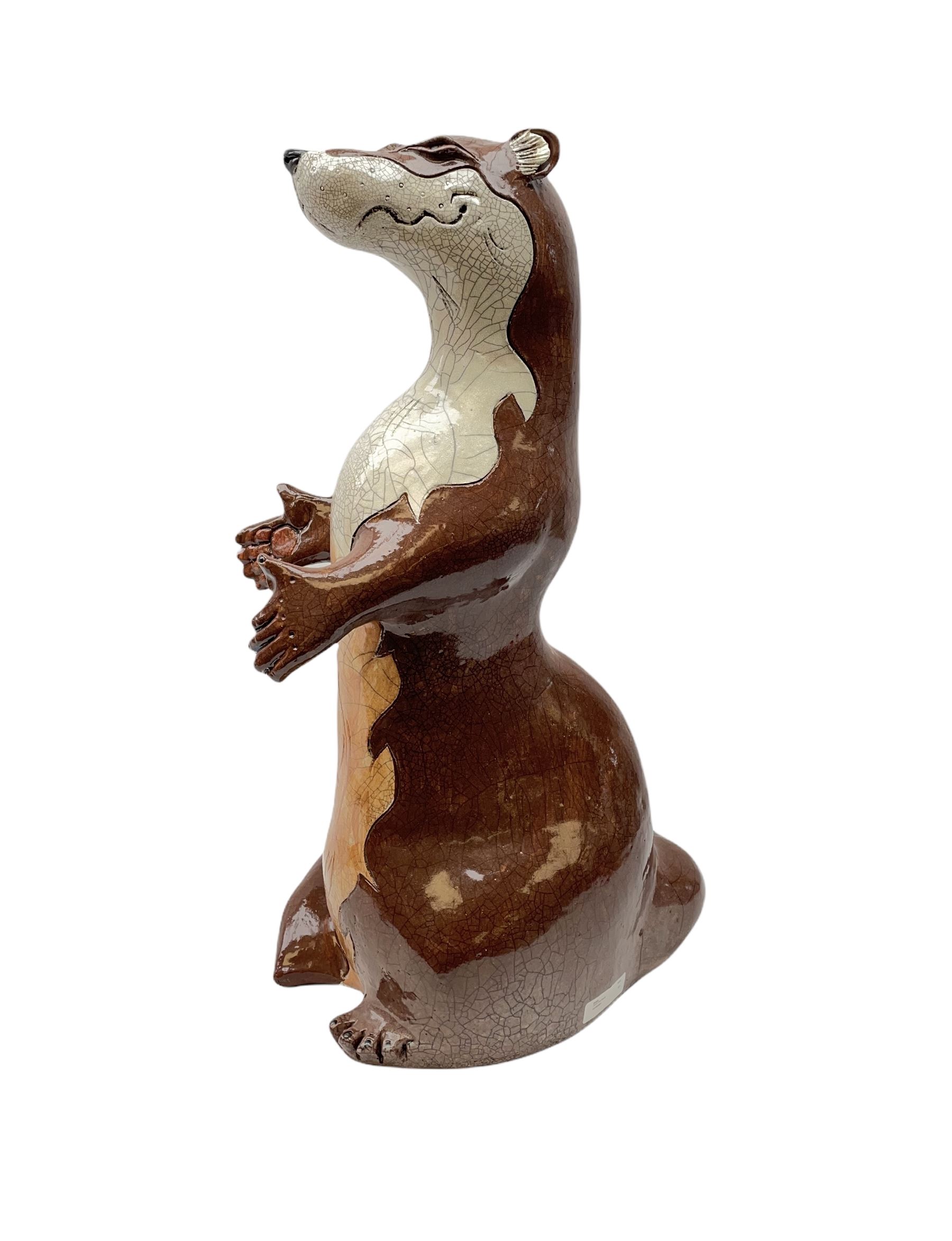 Jennie Hale (British 1956-): Large Raku fired model of an Otter - Image 3 of 3