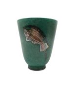 Wilhelm Kage (Swedish 1889-1960) for Gustavsberg: Argenta silver overlay vase decorated with a Fish