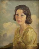 George P Mackeson (British exh.1929-1934): Portrait of a Young Woman in a Yellow Dress