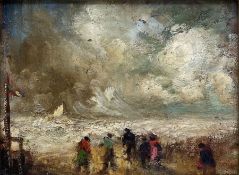 English School (19th century): The Storm with Figures on the Beach