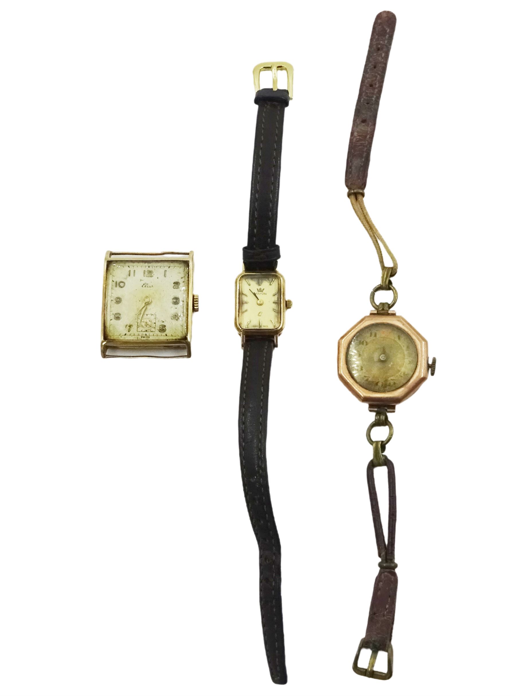 Elco 9ct gold square face manual wind wristwatch - Image 2 of 2