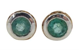 Pair of silver and 14ct gold emerald circular stud earrings