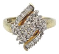 9ct gold baguette and round brilliant cut diamond cluster ring