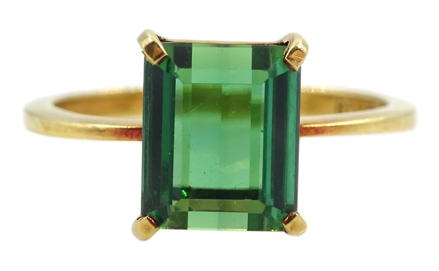 18ct gold single stone emerald cut green tourmaline