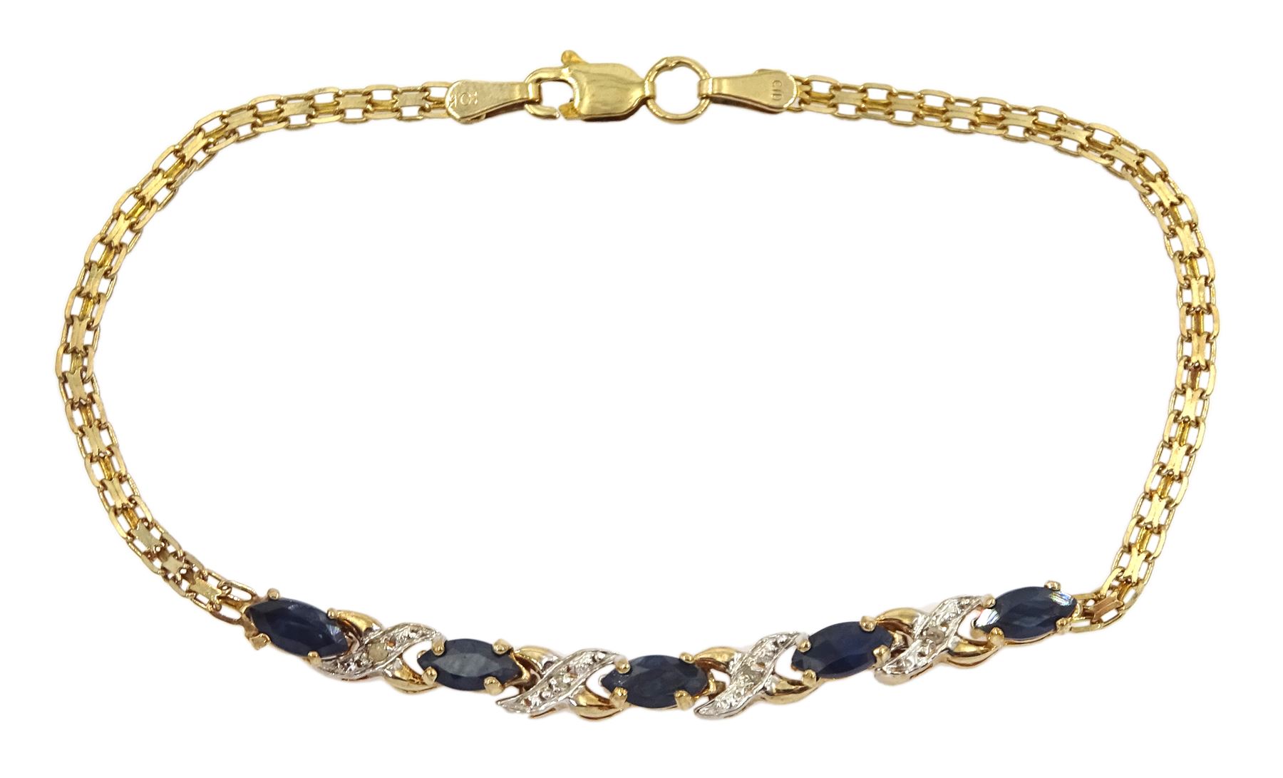 Gold sapphire and diamond chip bracelet