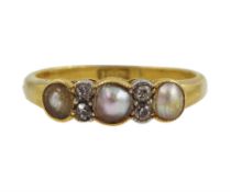 Early 20th century three stone split grey pearl ring