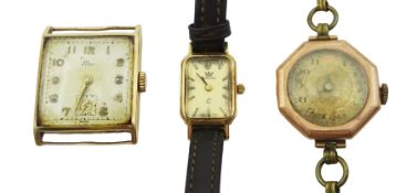Elco 9ct gold square face manual wind wristwatch
