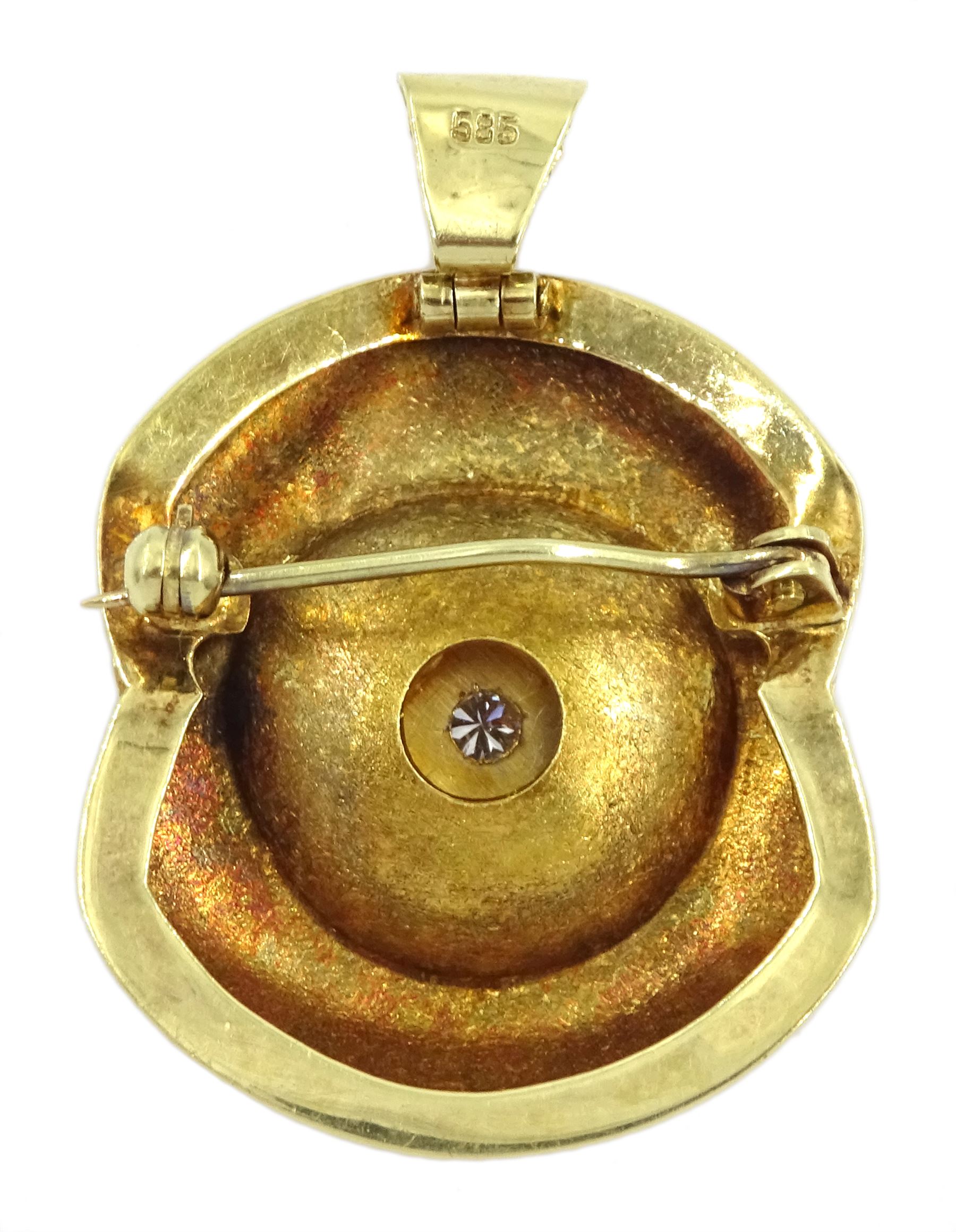 14ct textured and polished gold single stone diamond pendant/brooch - Image 2 of 3
