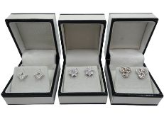 Three pairs of silver cubic zirconia dress stud earrings