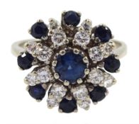 18ct white gold sapphire and diamond cluster ring