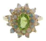 9ct gold peridot and opal cluster ring