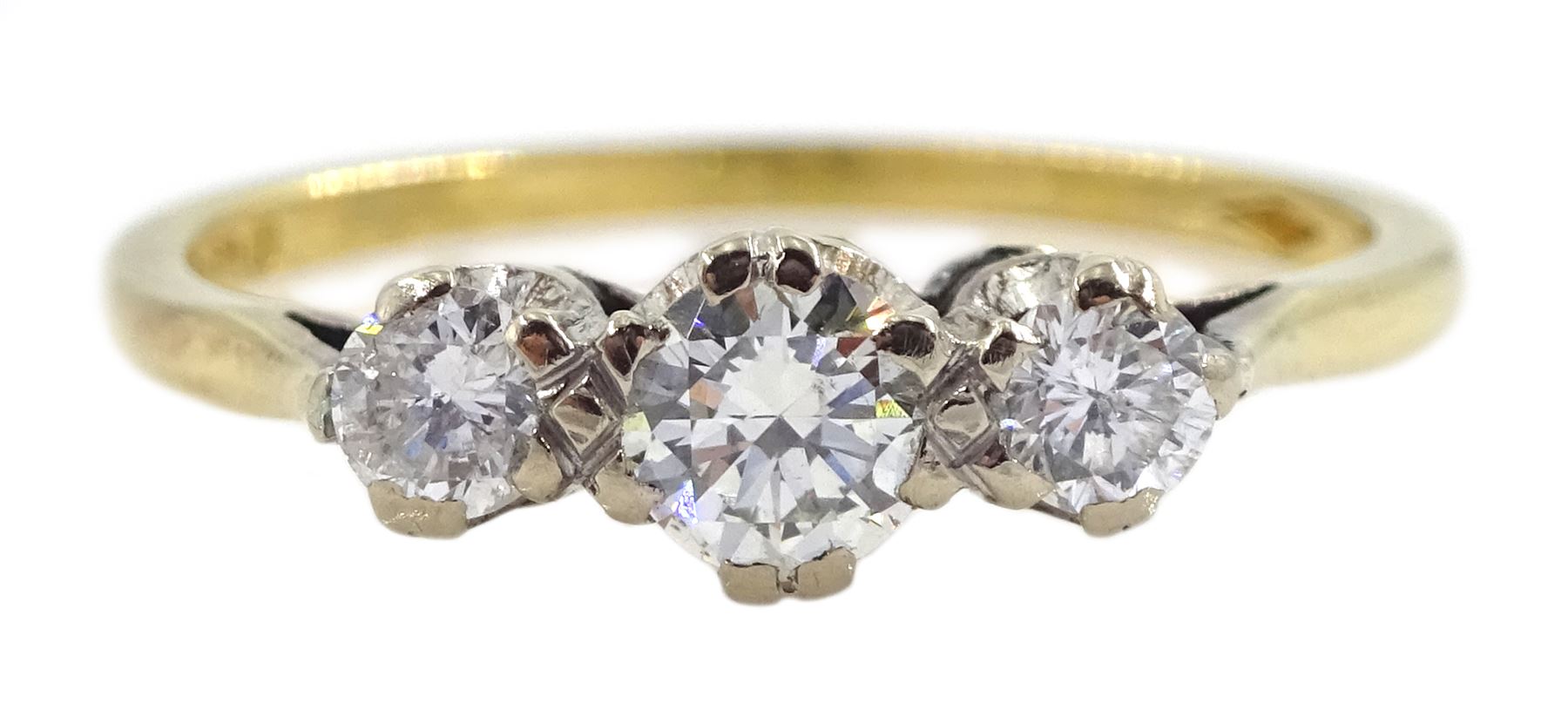 18ct gold three stone round brilliant cut diamond ring