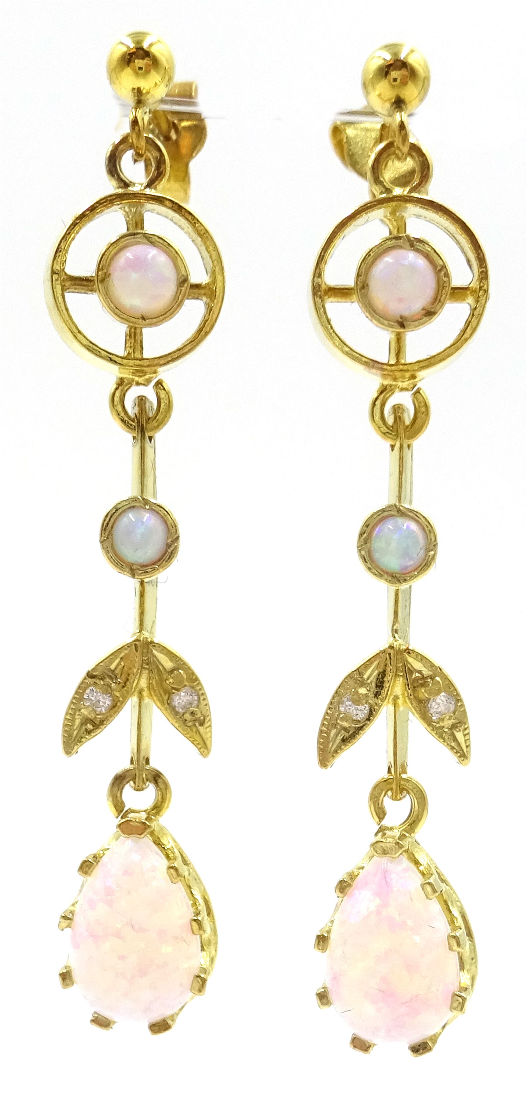 Pair of silver-gilt opal pendant earrings