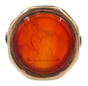 19th century rose gold round carnelian signet ring