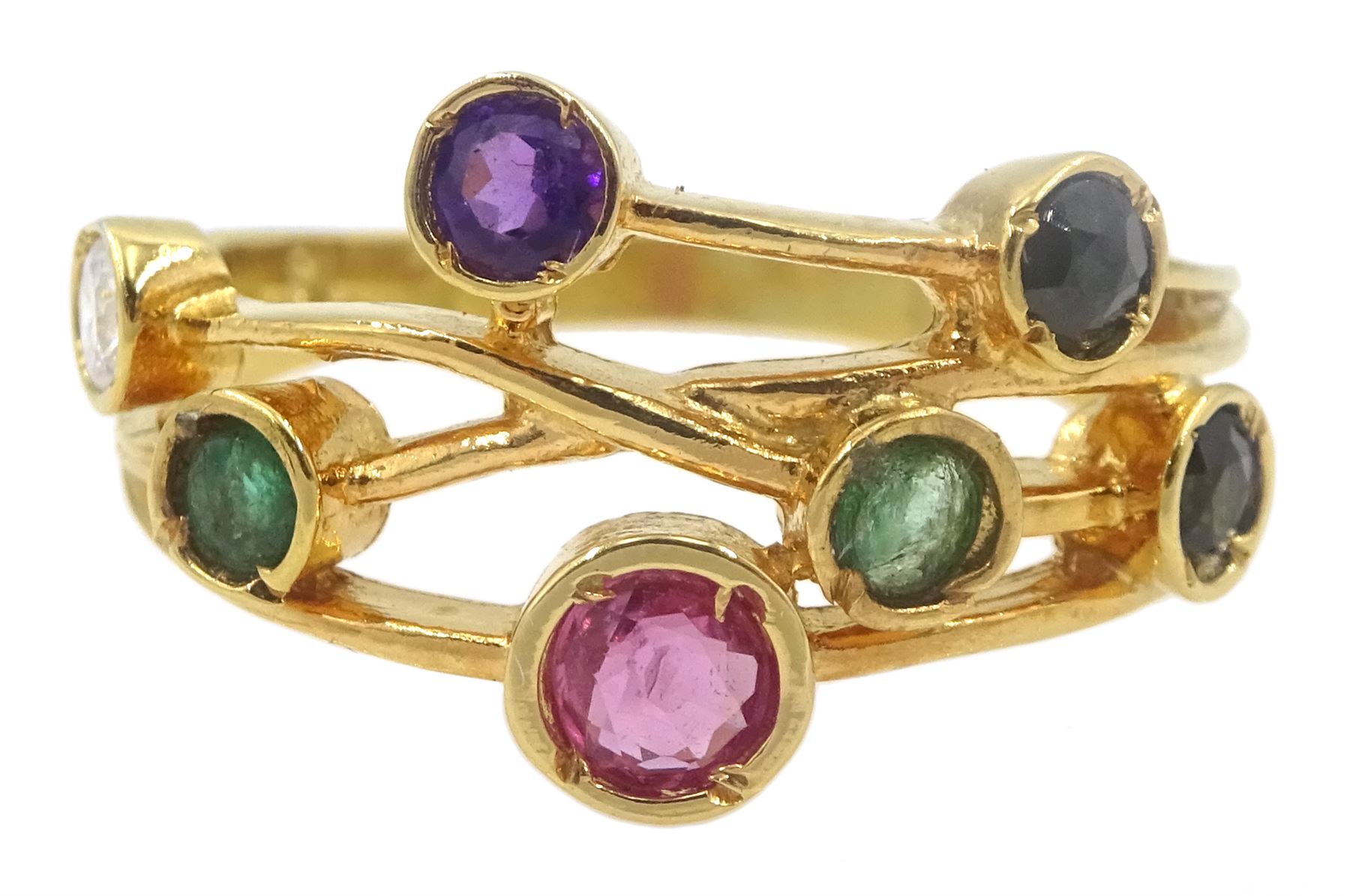 Silver-gilt multi gemstone set ring