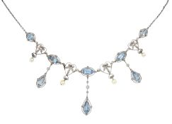 Early 20th century platinum milgrain set aquamarine