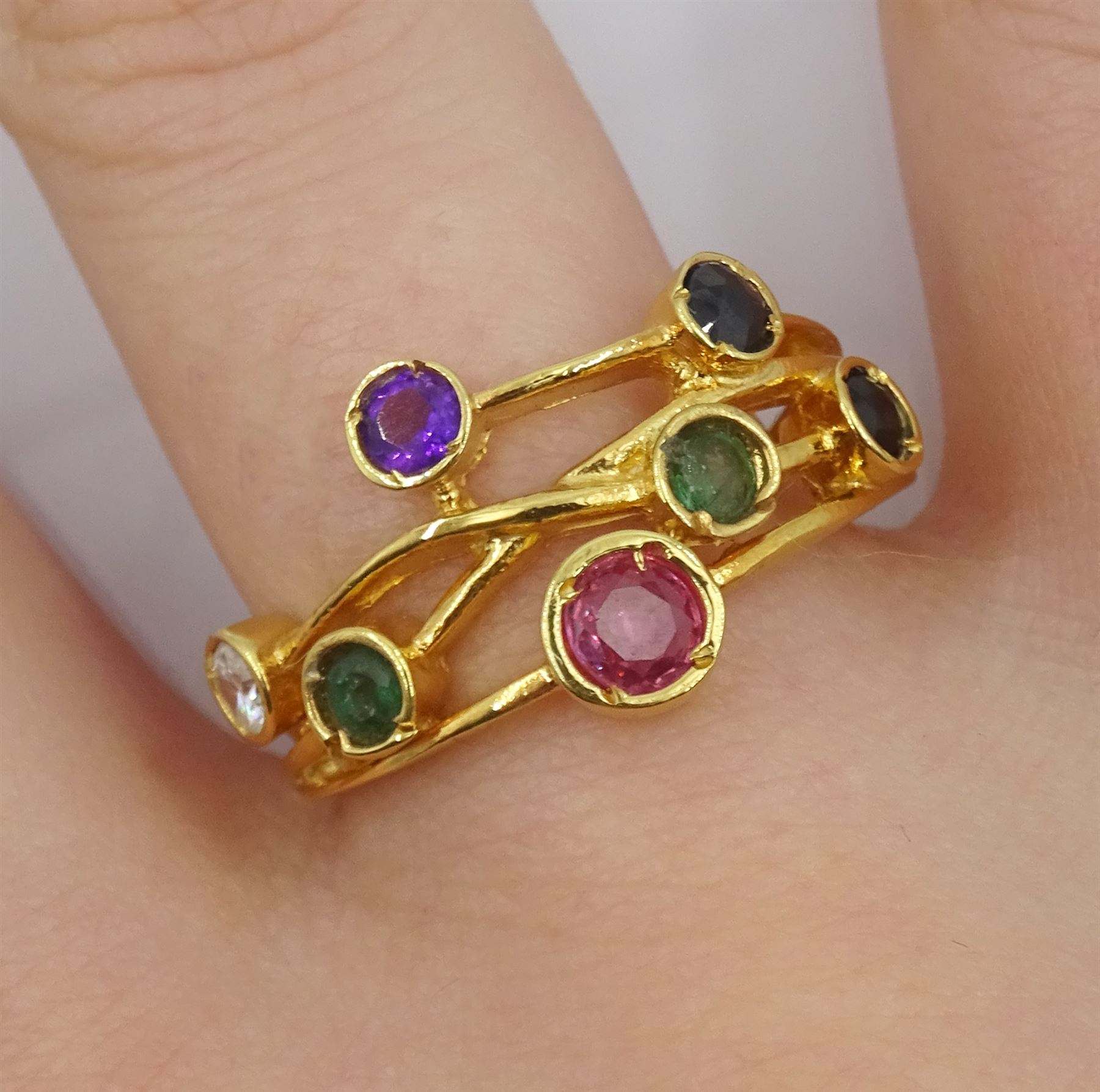 Silver-gilt multi gemstone set ring - Image 2 of 4