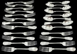 Victorian silver Fiddle pattern part canteen for eight place settings