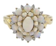 9ct gold opal and diamond cluster ring