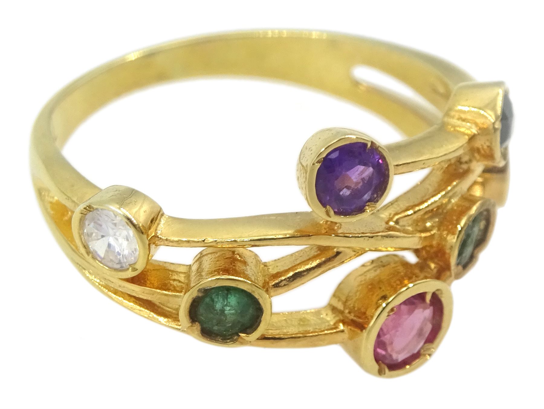 Silver-gilt multi gemstone set ring - Image 3 of 4