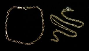 Gold bar and circular link bracelet and a gold chain necklace