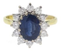 18ct gold oval sapphire and diamond cluster ring