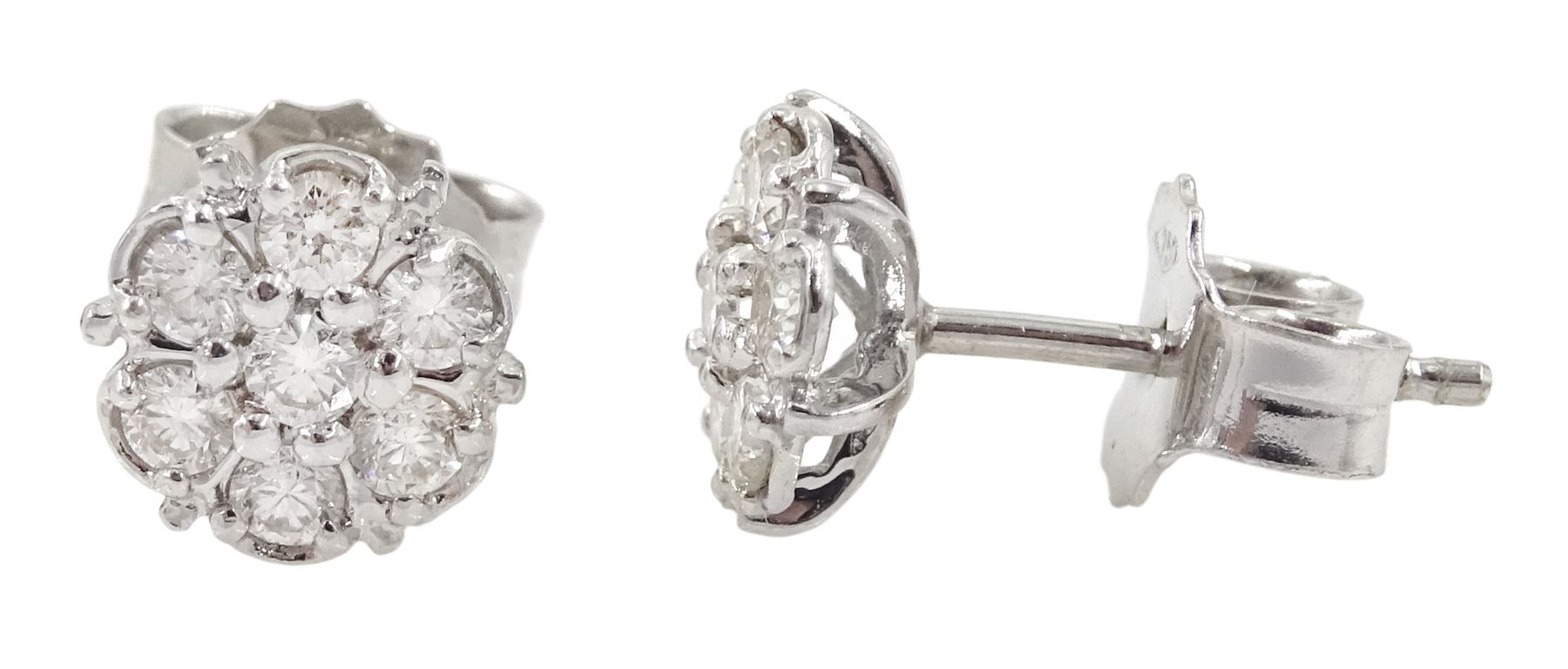 Pair of 18ct white gold diamond flower head cluster stud earrings - Image 3 of 3