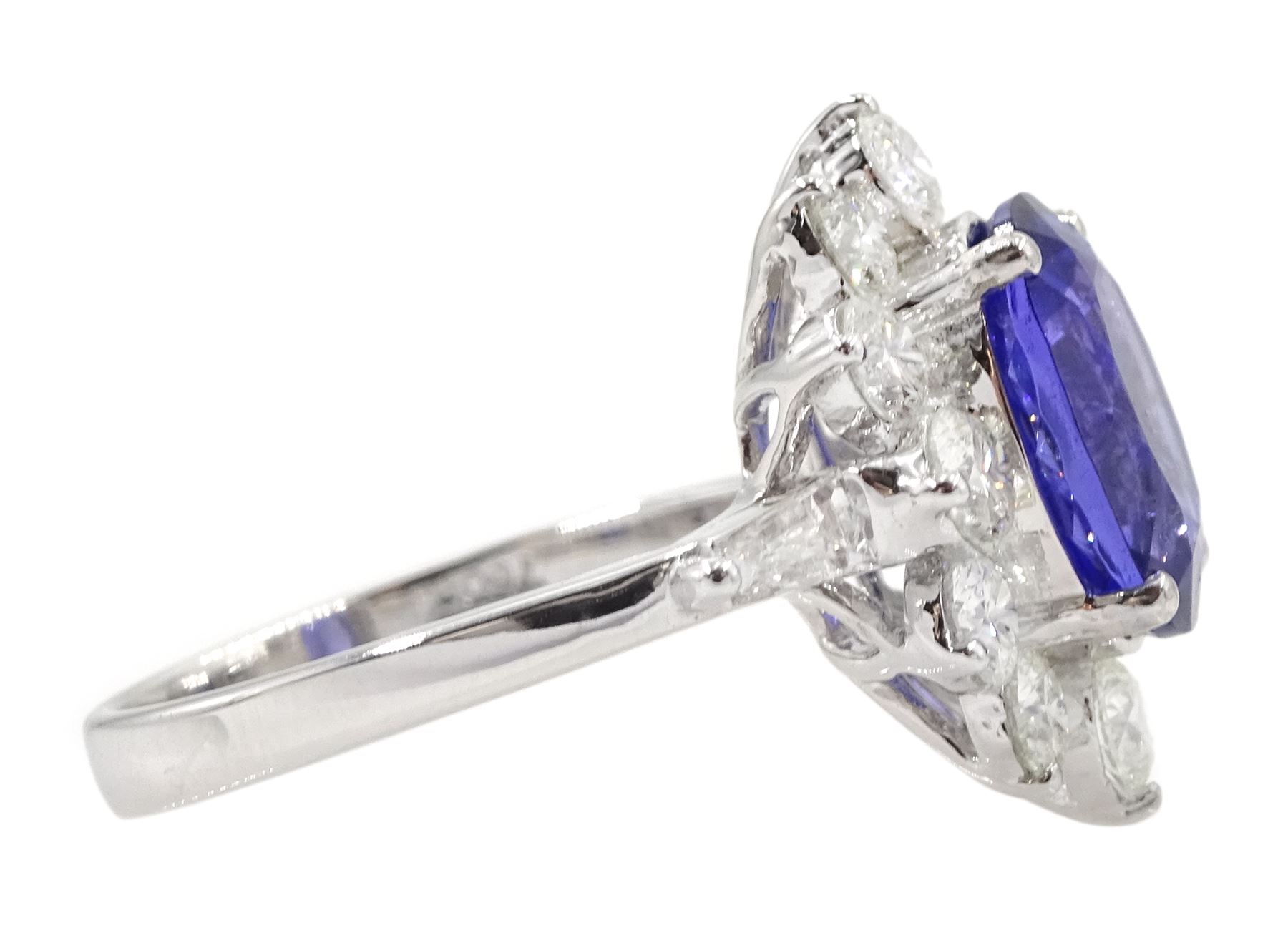 18ct white gold oval tanzanite and round brilliant cut diamond cluster ring - Image 4 of 7