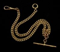 Victorian 9ct gold double Albert T bar with clip and spring loaded barrel clip by Charles Daniel Bro