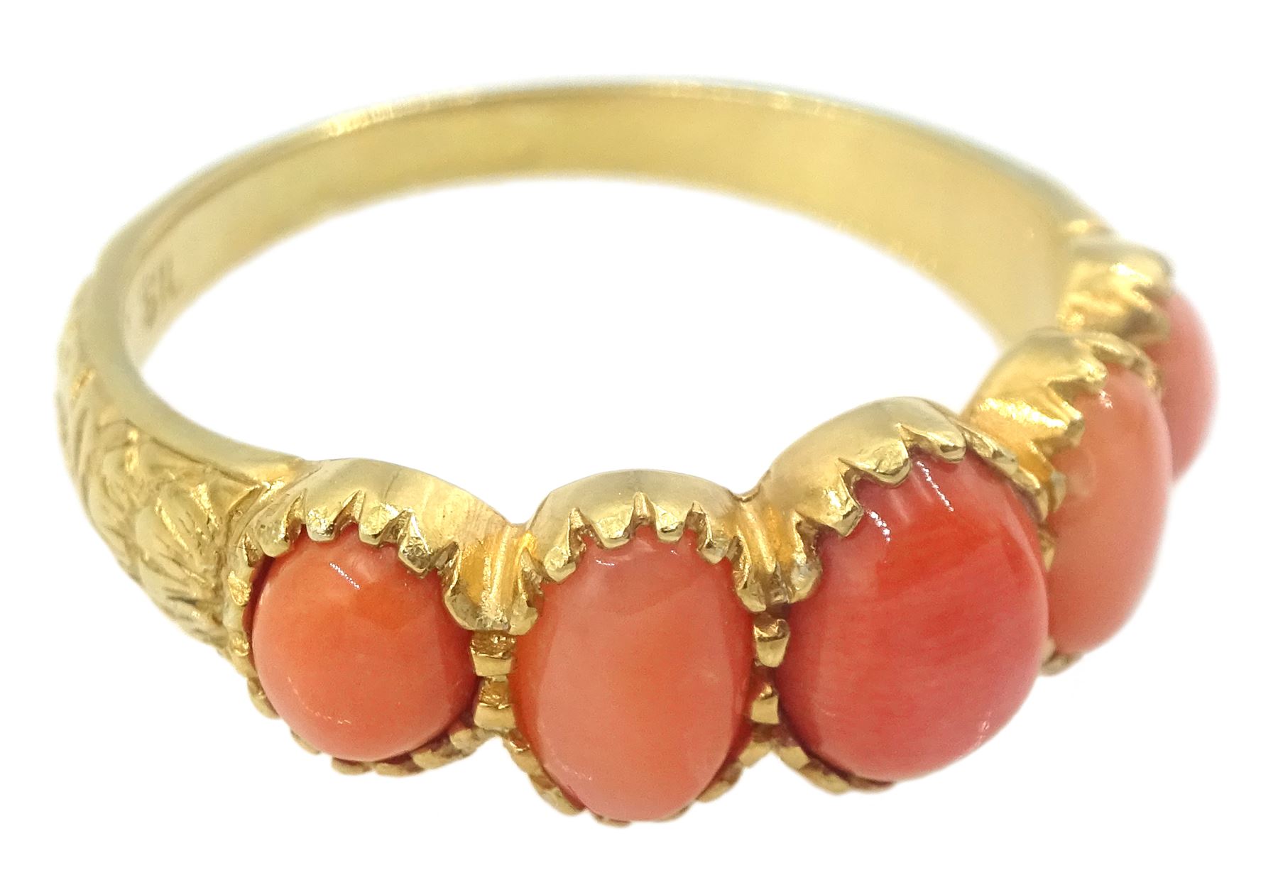 Silver-gilt five stone coral ring - Image 3 of 4