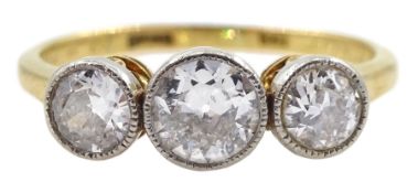 Art Deco milgrain set three stone diamond ring