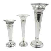 Three 20th century silver trumpet specimen vases