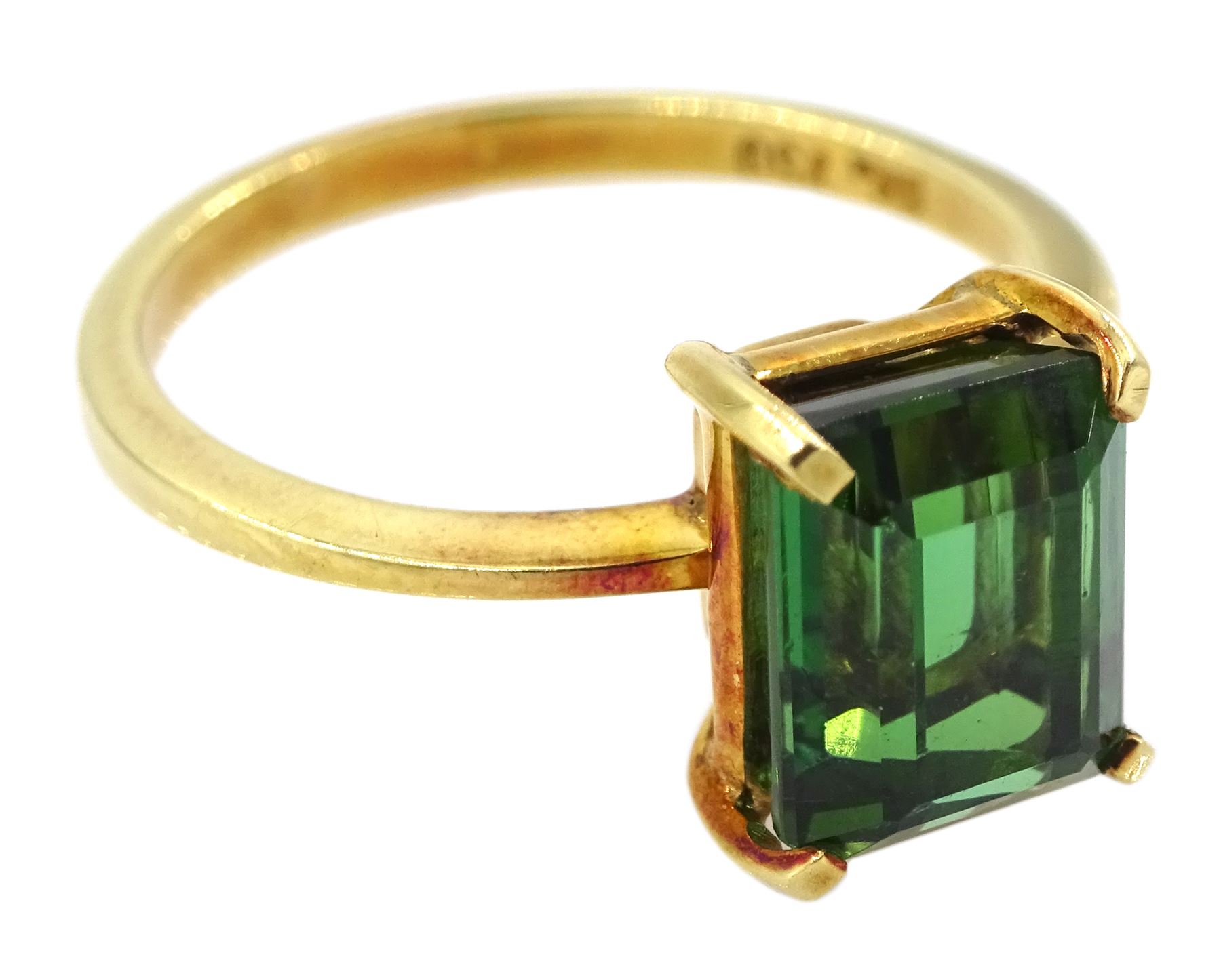 18ct gold single stone emerald cut green tourmaline - Image 3 of 4