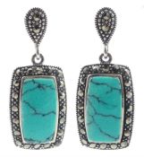 Pair of silver turquoise and marcasite pendant stud earrings