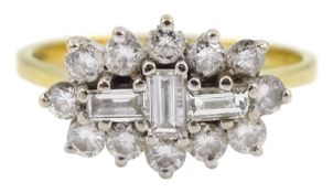 18ct gold baguette and round brilliant cut diamond cluster ring