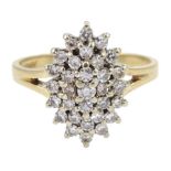 9ct gold diamond marquise shaped cluster ring
