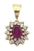 9ct gold ruby and diamond cluster pendant