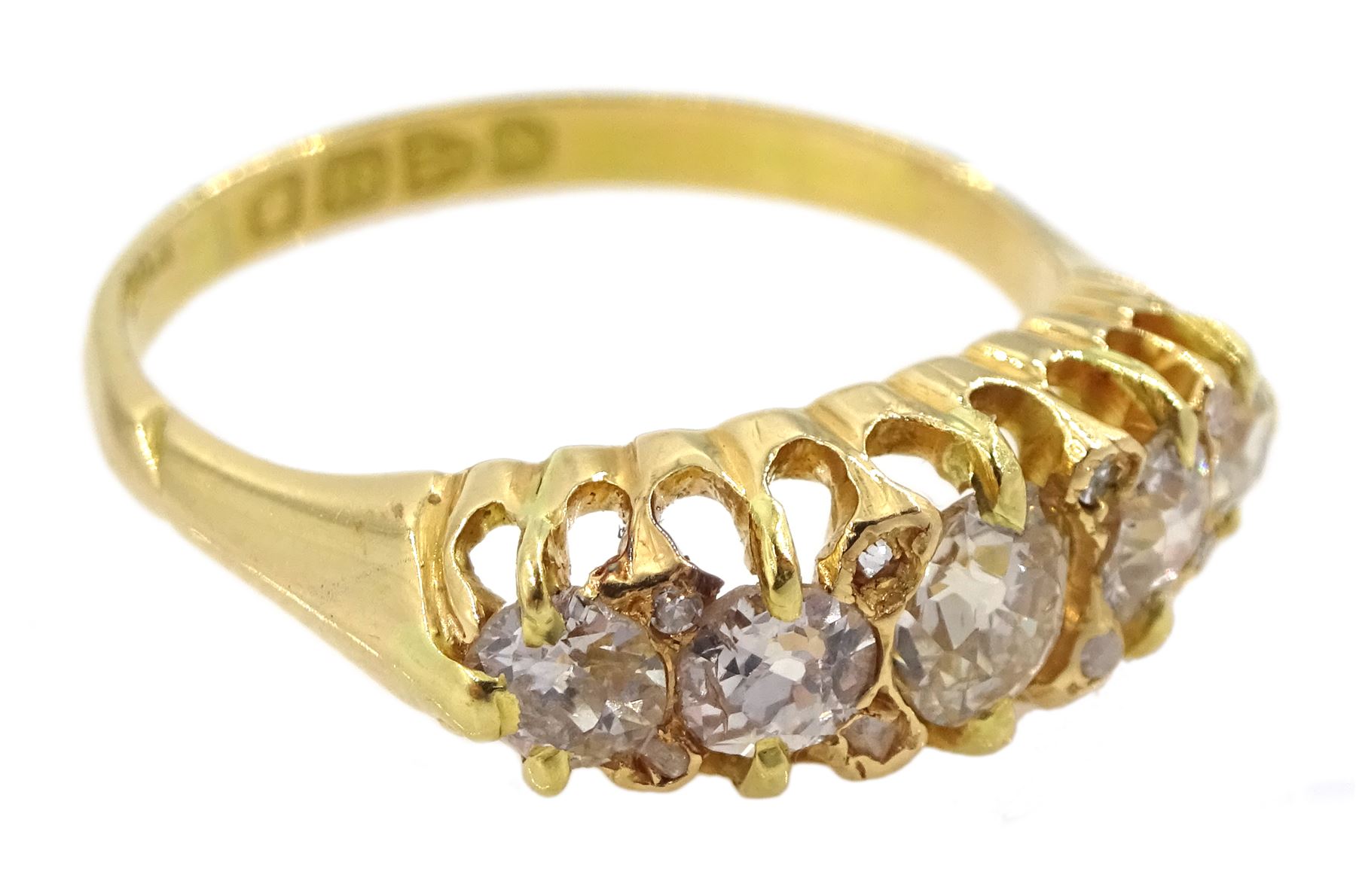Victorian 18ct gold five stone diamond ring - Image 3 of 4
