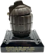 WWI First World War commemorative British Army hand grenade display. Comprising of a genuine WWI Gre