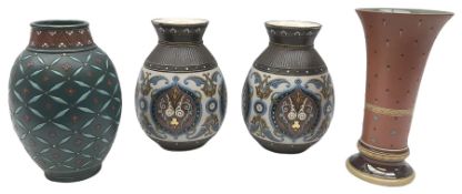 Four 19th Century Mettlach vases