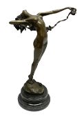 Bronze figure of a nude female holding a vine