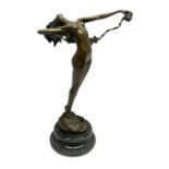 Bronze figure of a nude female holding a vine